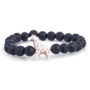 Fahlo Black Lava Stone Beaded The Trek Giraffe Tracking Stretch Bracelet